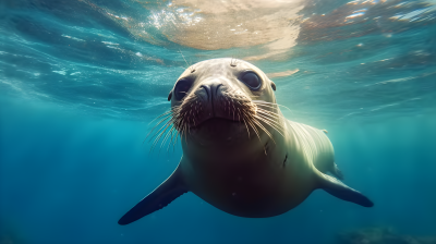 海洋阳光下的海豹摄影图片