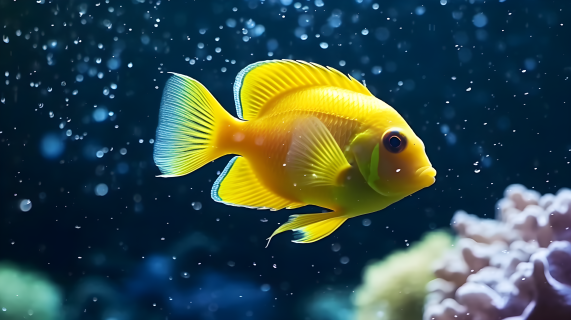 海洋中的黄色热带鱼摄影图片