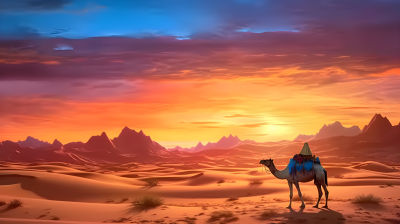 沙漠黄昏中的壮丽瞬间摄影图