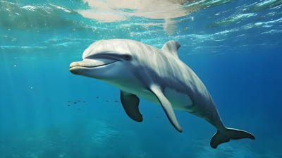 碧蓝海洋中的海豚游泳摄影图片