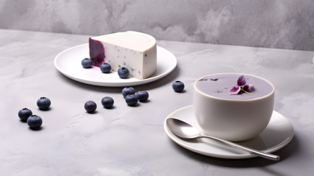 蓝莓蛋糕和蓝莓奶昔摄影图片