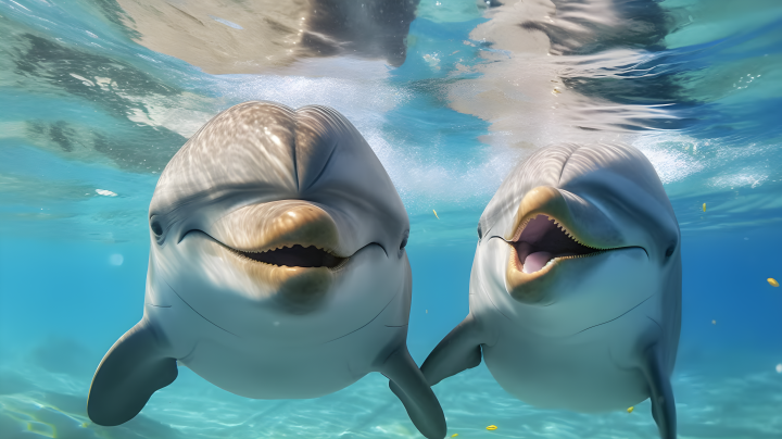 蔚蓝大海中自由自在的海豚摄影版权图片下载