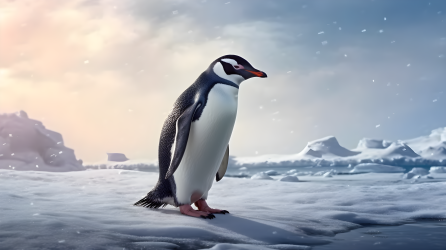 雪地上的企鹅摄影图
