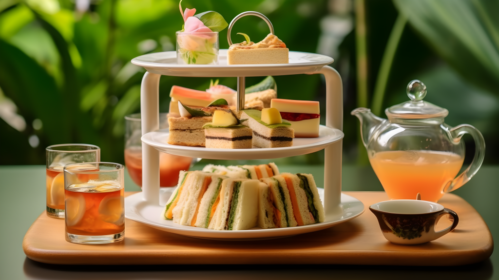 印象派花园精致下午茶摄影图片