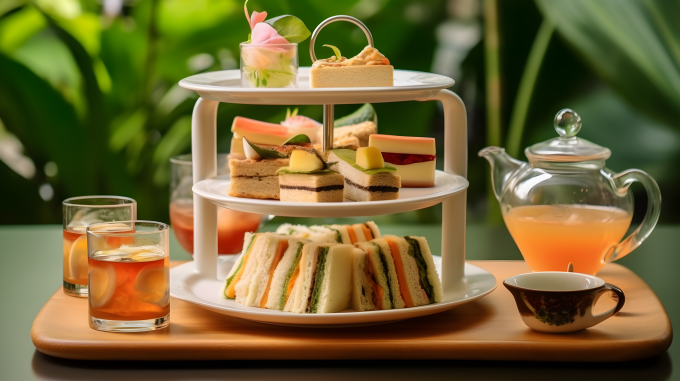 印象派花园精致下午茶摄影图片