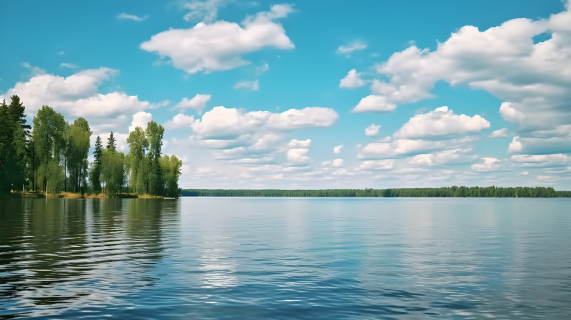 湖泊蓝天白云美景摄影图片
