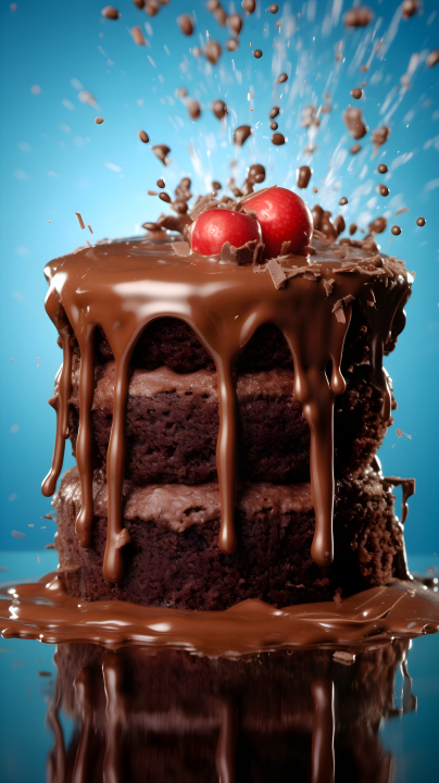 巧克力蛋糕水中飞溅高清摄影版权图片下载