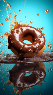 巧克力甜甜圈水中飞溅摄影图