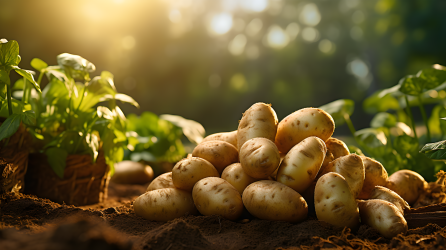 土豆丛中的一抹金色温暖典雅摄影图