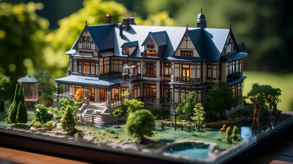 现代庄园别墅模型摄影图