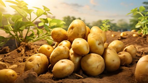 土豆在绿色背景下的多层次摄影图