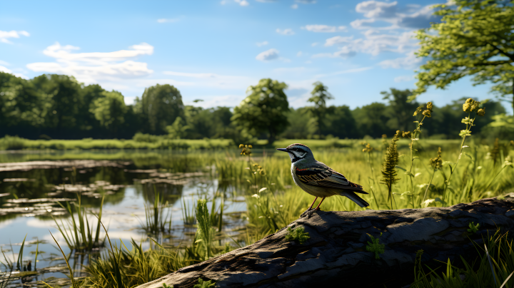 湖边的鸟儿绿意摄影图版权图片下载