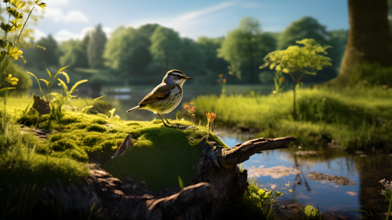 英式乡村湖畔的鸟类摄影图