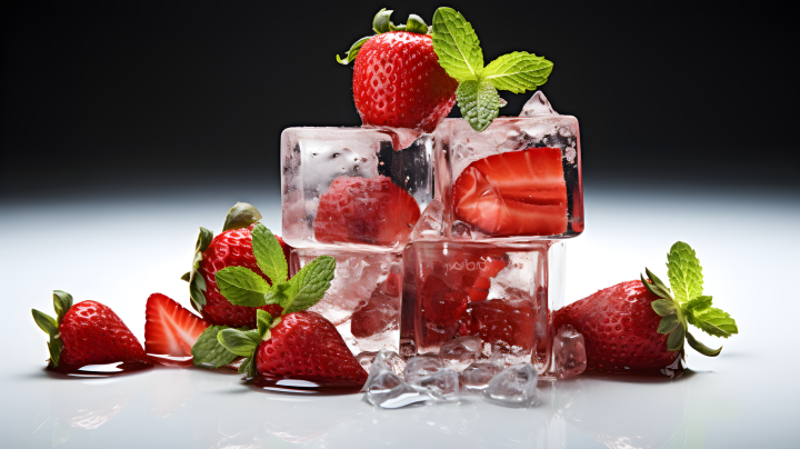 夏日冰冻草莓摄影版权图片下载