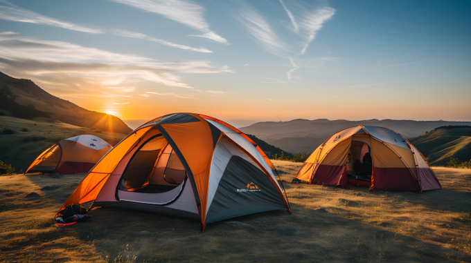 朝阳下的帐篷摄影图片
