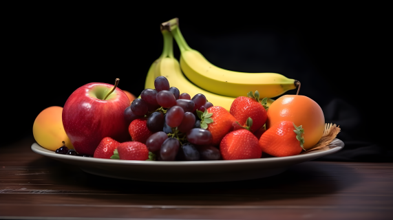 色彩斑斓的水果盘摄影图片