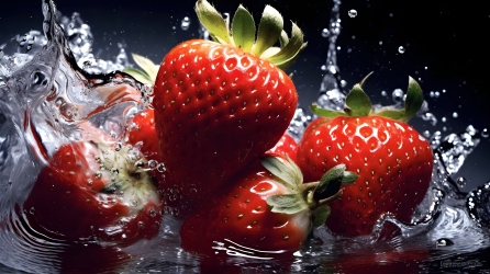 草莓溅入水中的摄影图片