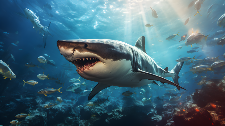 鲨鱼游弋的海洋摄影图版权图片下载