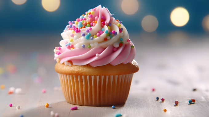 粉白色奶油的杯子蛋糕摄影图