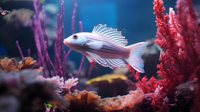红珊瑚鱼与条纹鲶鱼摄影图
