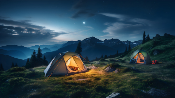 宁静露营帐篷与自然景观摄影图