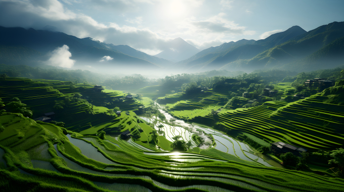 风景秀丽的梯田摄影图