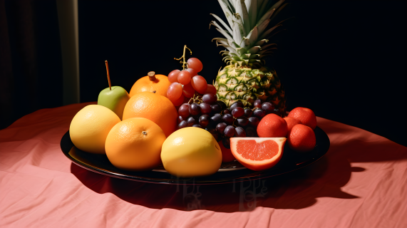 明亮多彩水果盘摄影图片