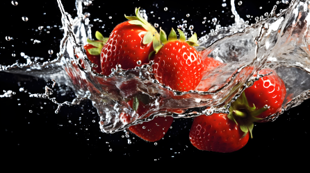 草莓飞溅水中清新简约视觉摄影图片