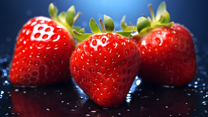 草莓被水滴包围摄影图版权图片下载