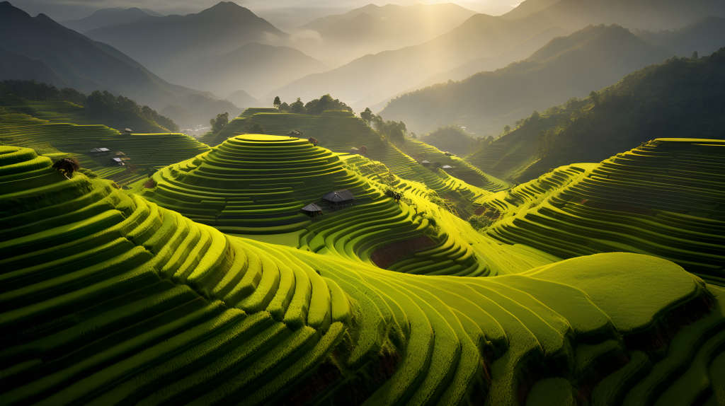 缭绕雾中的美丽梯田摄影版权图片下载