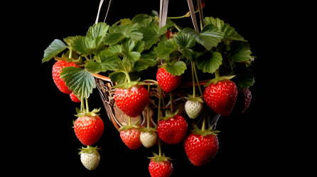 盆中生长的红色草莓摄影图片