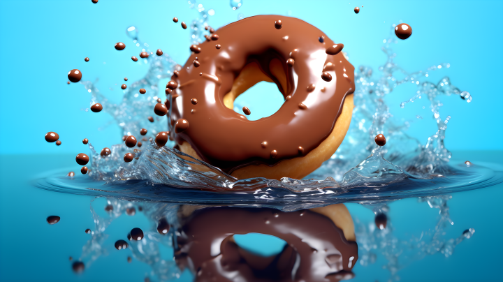 甜甜圈溅落水中创意摄影版权图片下载
