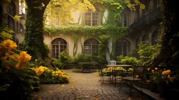 德国浪漫主义风格的绿色琥珀庭院摄影图