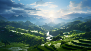 阳光洒满南方梯田摄影图片