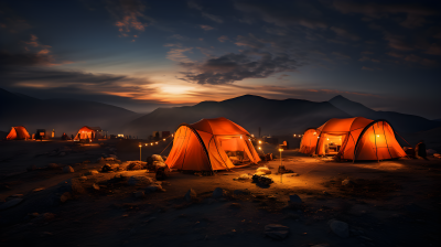 日出时分的晚霞风格帐篷摄影图