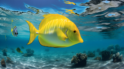 清澈水中胖胖的黄鳍鲷摄影图