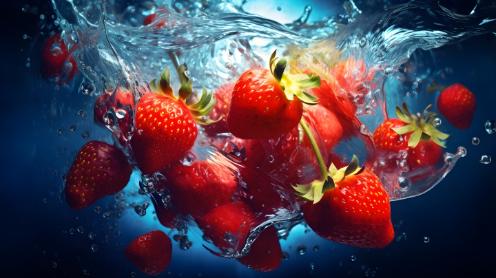 水下健康草莓特写摄影图版权图片下载