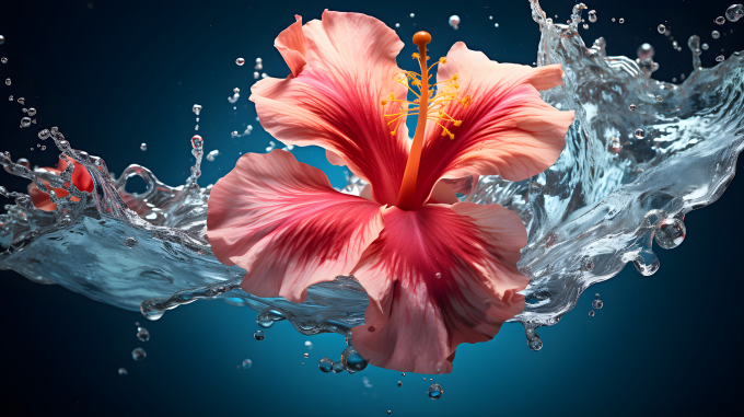 清新细腻的木槿花溅起水花摄影图片