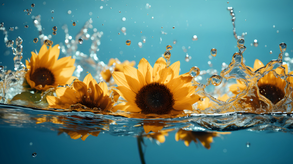 清新细腻的水中花朵背景摄影图