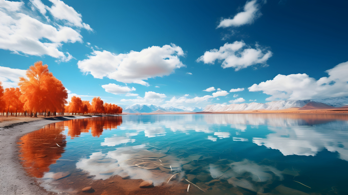 拉达克清澈湖泊的阳光下午摄影图