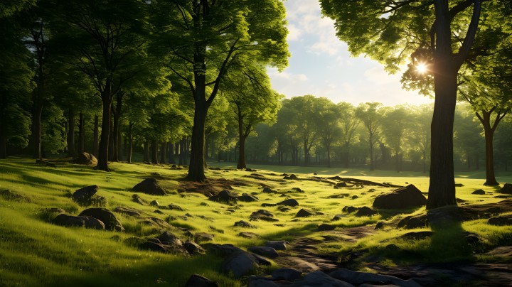 光与影的自然景观绿色树木摄影图版权图片下载
