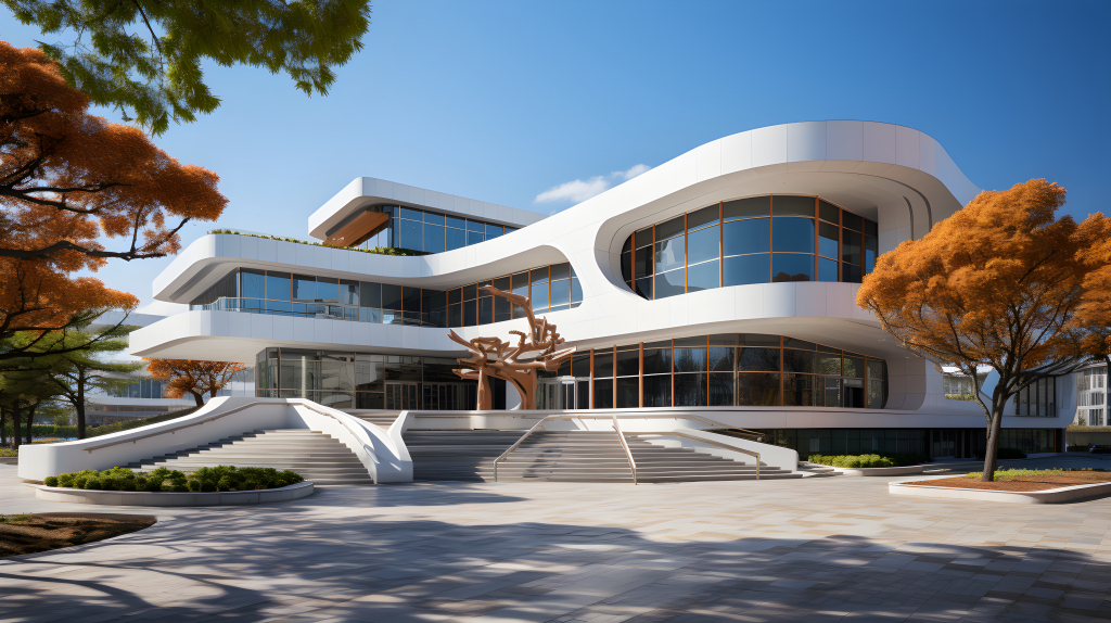 白色学校建筑摄影图版权图片下载