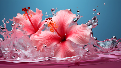 清新娇艳的花朵水中飞溅摄影图