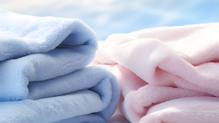 折叠的粉蓝色棉质毛巾摄影版权图片下载