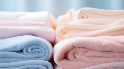 天空蓝和淡粉色棉质毛巾摄影图片
