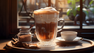 香醇摩卡玻璃杯摄影图