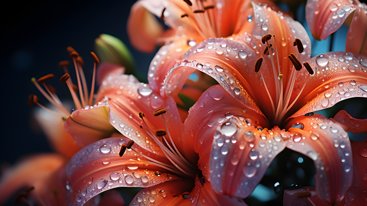 百合花上的露珠摄影图版权图片下载