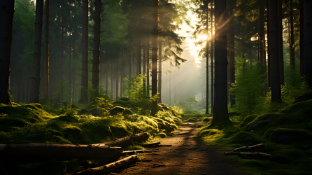 美丽壮观的松树森林景色摄影图片