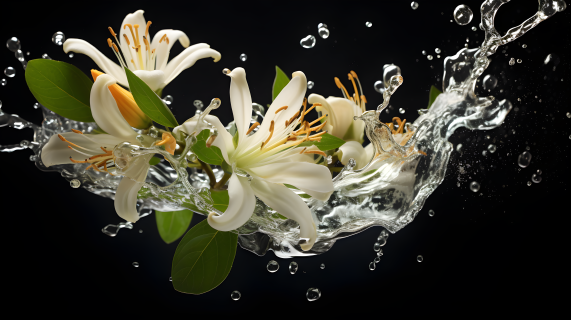 水中水花溅射的金银花摄影图