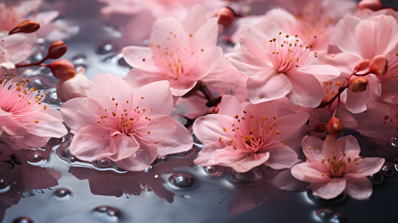水中粉色樱花俯拍摄影图